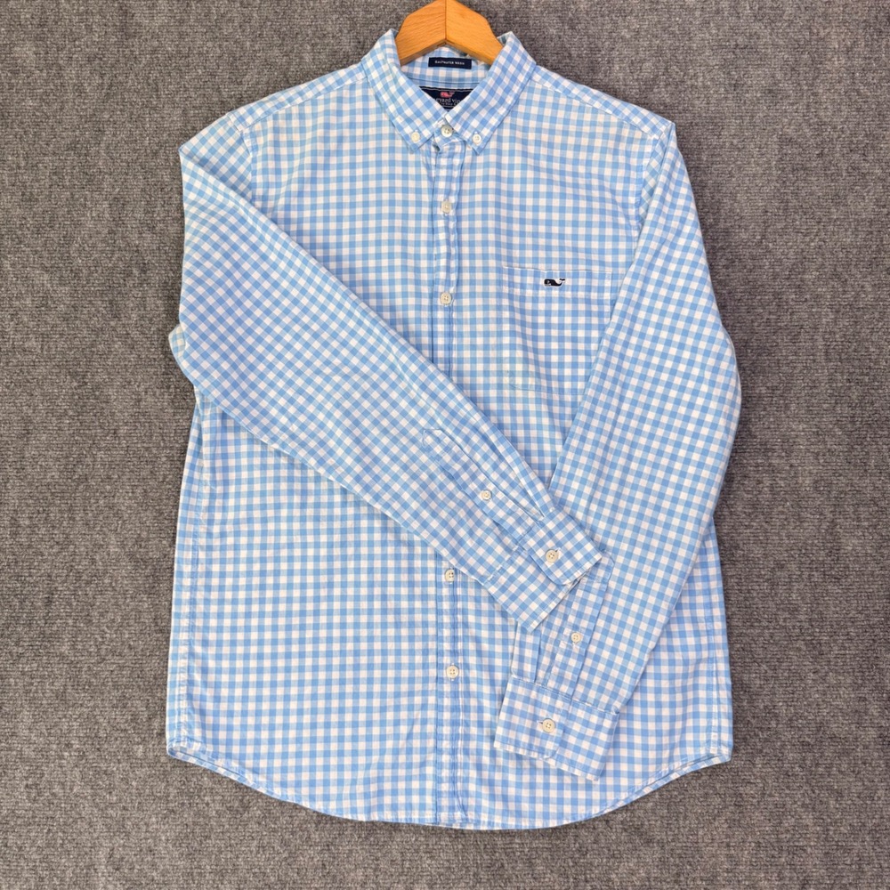 Vineyard Vines Slim Fit Tucker Shirt Men's Medium Blue White Gingham Cotton